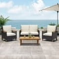 thumbnail image 2 of GDF Studio Velthur Outdoor Wicker and Acacia Wood 4 Seater Chat Set with Cushions, Multibrown, Beige, and Teak, 2 of 13