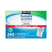 Kirkland Flushable Wipes Fragrance Free Travel Pack 15 Individual Pack ( Each Pack 16 CT) Total 240
