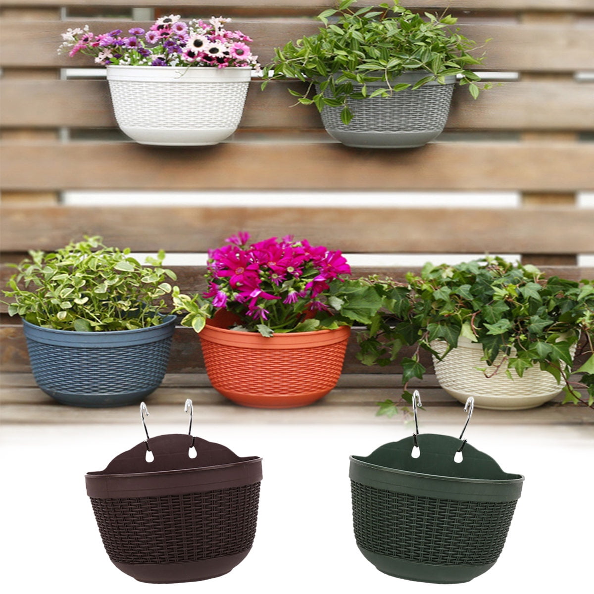 Artificial Plastic Plant Holders Hanging Wicker Flowers Home Decor Ornaments 