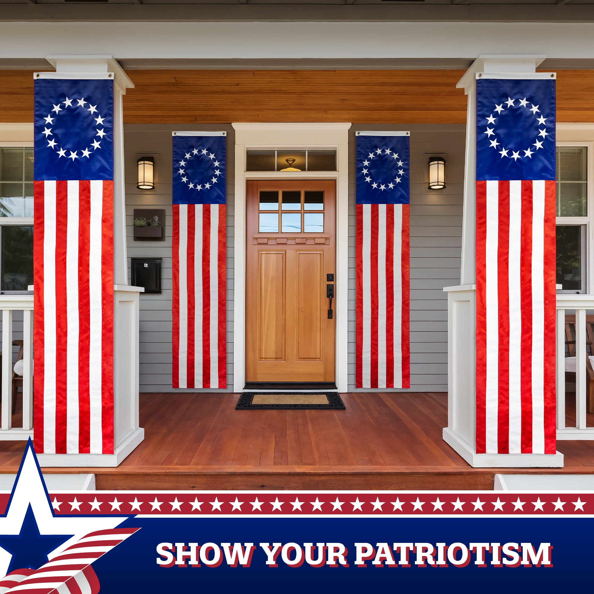 Betsy Ross American Patriotic Bunting & Flag Pulldown Embroidered Stars 20" x8' (1 Piece)