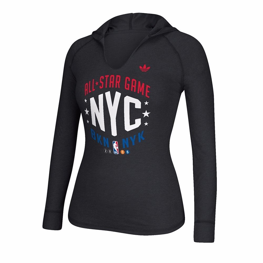 NBA All Star NBA Adidas Black 2015 NBA All Star Arch NYC Heather Hooded Long Sleeve T-Shirt For Women by Adidas