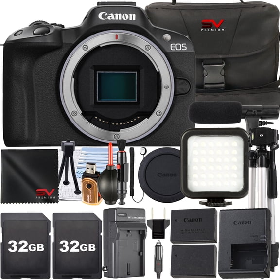 Canon EOS R50 Mirrorless Camera (Body Only) with 2 Pack 32GB Memory Card   Case   LED Flash   SV Premium Accessory Bundle (International Version)