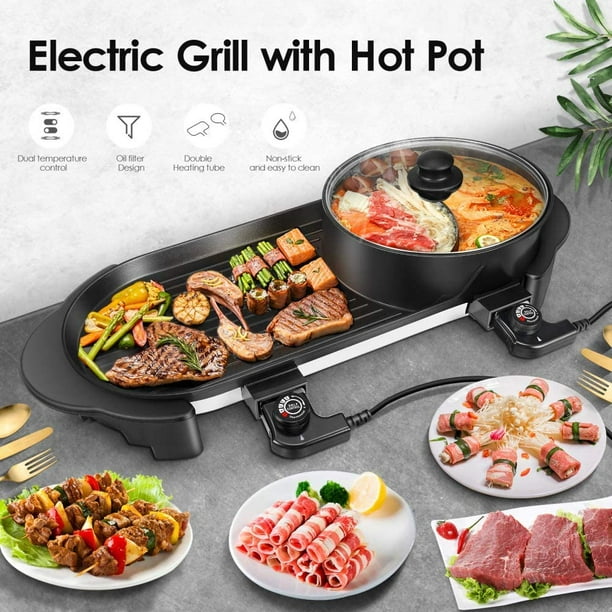 Multifunctional Electric Hot Pot Grill, Indoor Korean BBQ Grill/Self Heating  Hot Pot, Dual Temperature Control Korean Shabu, Non-stick Pan, Coating,Easy  Cleaning for 2-8 people, 2200W 110V 