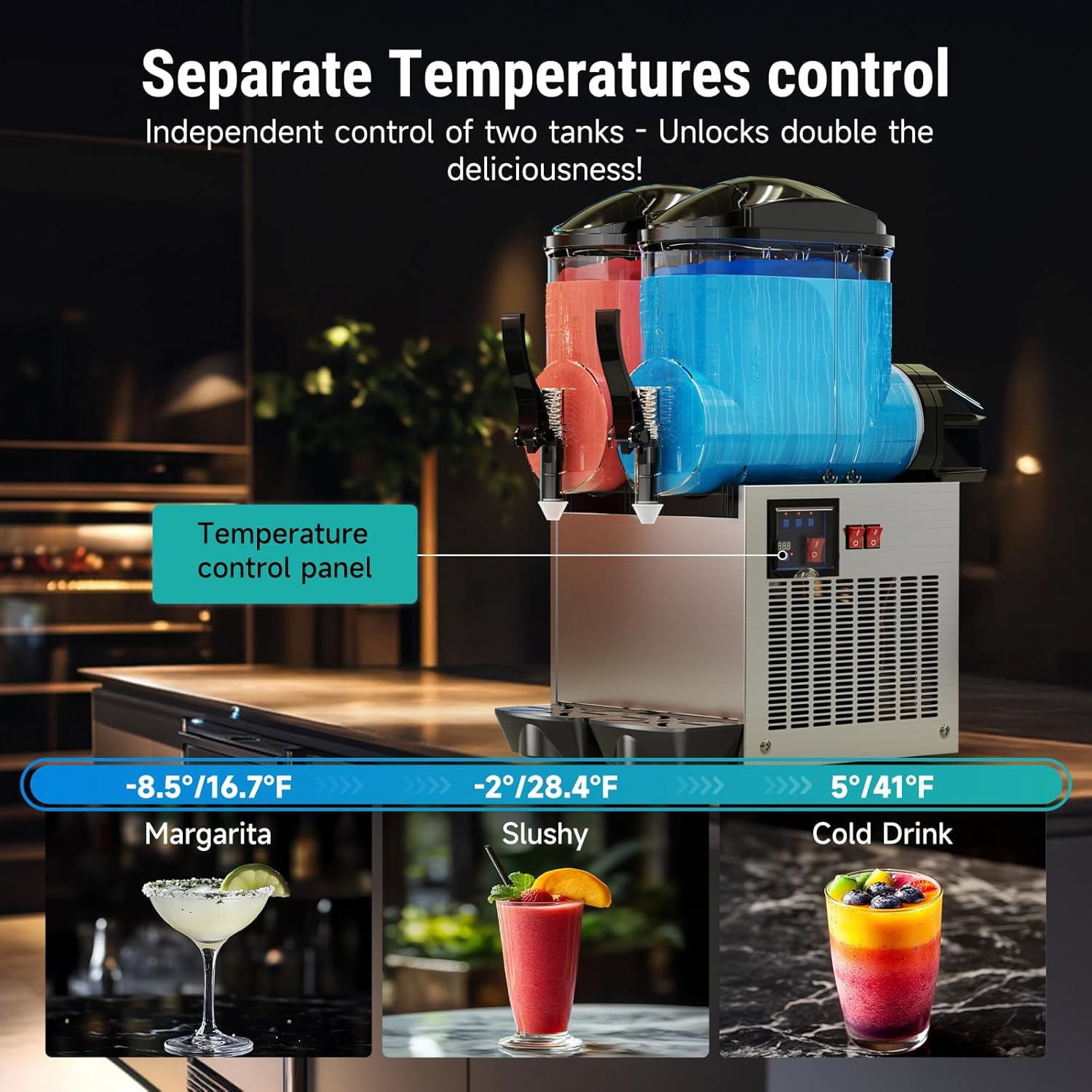 Joreek 30L 8 Gal Commercial Margarita & Slushy Machine 1100W 110V Frozen Drink Maker Smoothie Machine Electric Slushie Machine Self-cleaning For Bar Alcohol Beverage Cocktail Juice