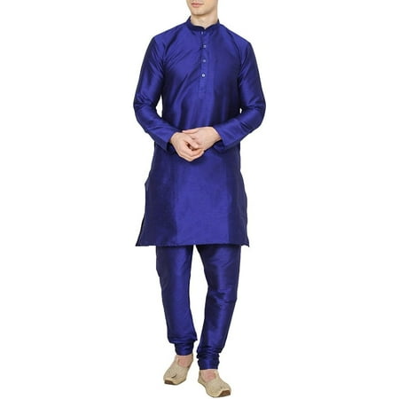 

Royal Mens Silk Blend Festive Kurta Churidar Set Blue