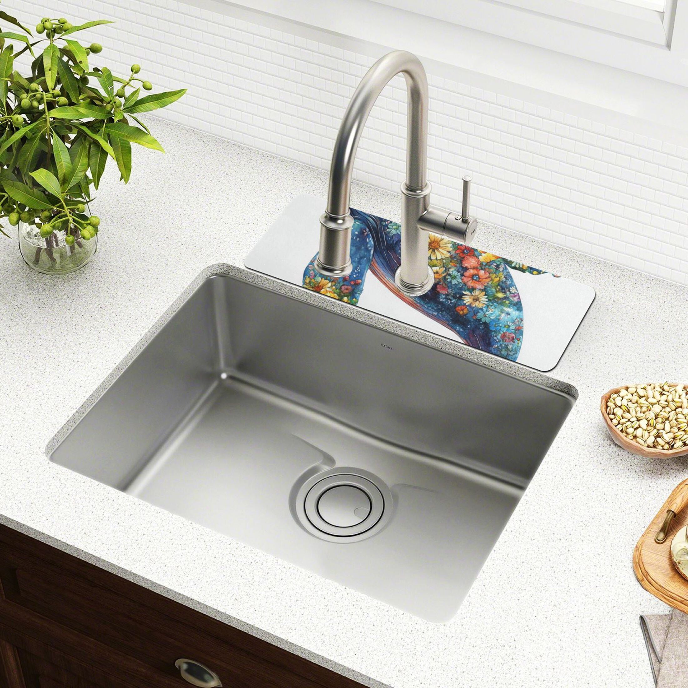 Flowers Whale Sink Splash Guard Faucet 30x5.4in Drying Mat Drying Mat Absorbent Pad for Bathroom Kitchen 2PCS