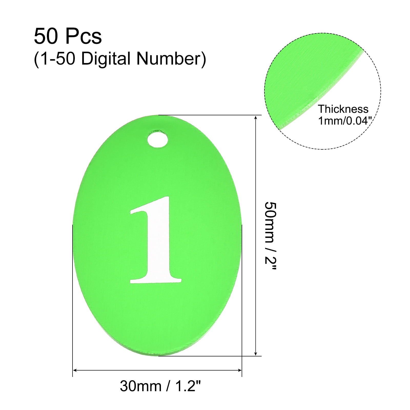 Uxcell Oval Number Tags Key Tag with Ring, 1-50 Numbered Green ID Tag for Coding, Decoration, Pack of 50