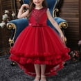 thumbnail image 1 of Vestidoo Formal Vestido sin mangas con cuello redondo Jersey para niñas Vestido de dama de honor de boda Ygjytge Rojo*4-5 años Única para Niña, 1 of 9