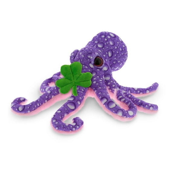 DolliBu Purple Octopus Stuffed Animal with Green Plush Shamrock - Cute Green Shamrock Plush St Patricks Day Stuffed Animal Octopus, Good Luck St Patricks Day Toys for Kids, Baby - 12 Inches