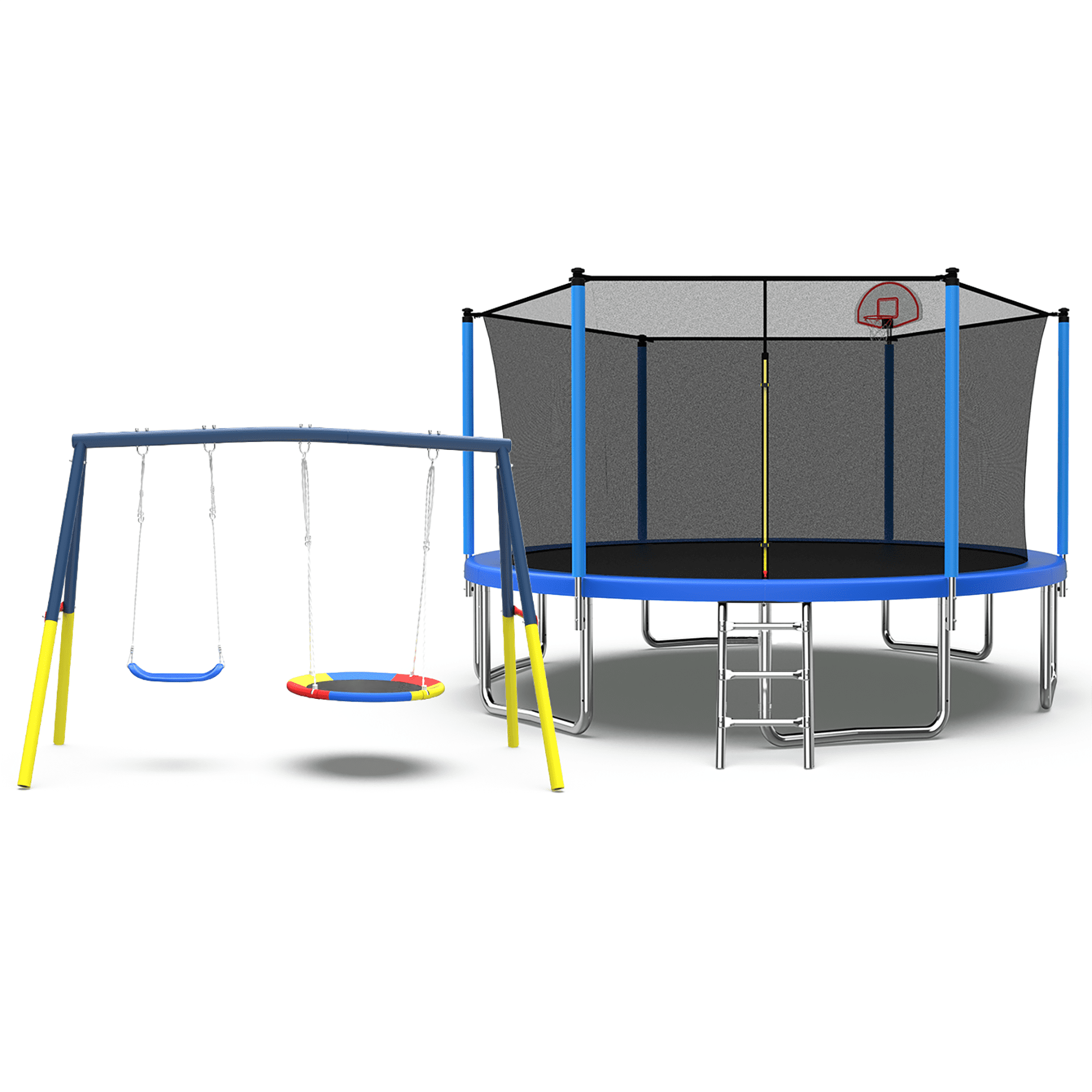 Mersco 14FT Heavy Duty Trampoline with Enclosure Net , Slide Outdoor Big Trampoline for Backyard,Kids Trampoline with Basketball Hoop,Birthday and  Holiday Gifts for Kids,Green