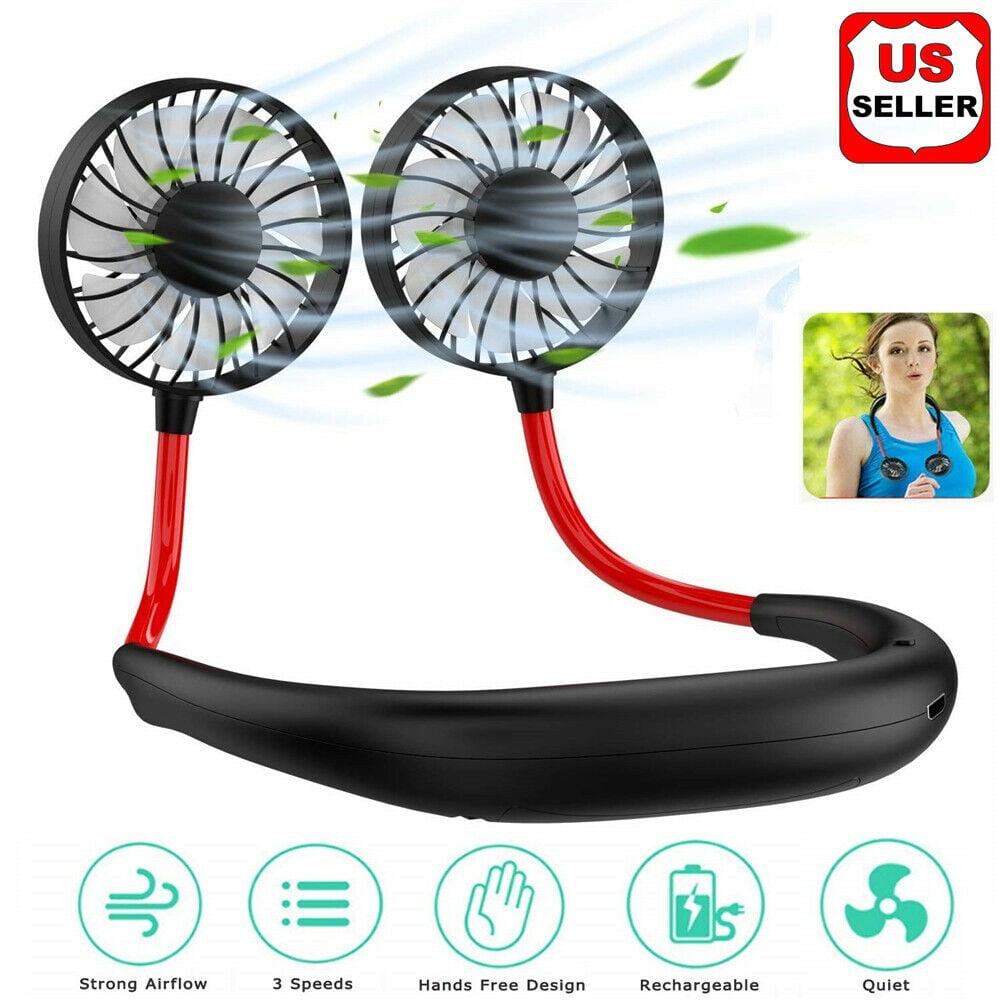 Fan Mini Portable USB Rechargeable Neckband Lazy Neck Hanging Style Dual Cooling 