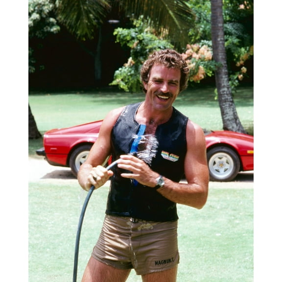 Magnum, P.I. Tom Selleck With Ferrari 308 Gts 24x36 Movie Poster HD Aluminum Wall Art