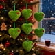 thumbnail image 4 of Colgante de bola verde en forma de corazón | Adorno de terciopelo verde bosque bohemio con bordado de hojas | Decoración colgante de 10 cm para espejos de coche y paquetes de regalo, 4 of 5