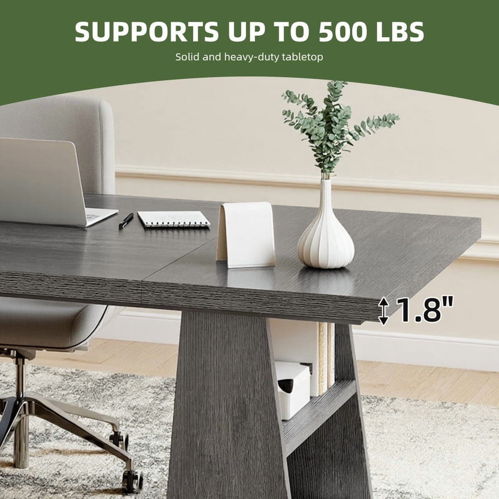 Uforic 63 inches Executive Desk with Double Pedestal and Storage Shelves, Home Office Desk Computer Desk Conference Table, Gray