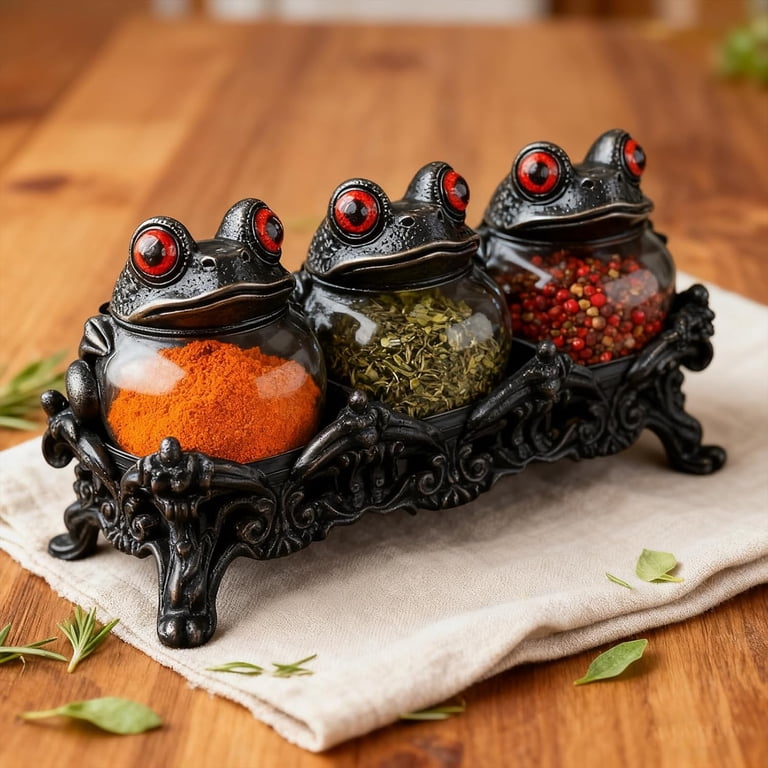 Spice Jars Gothic Witchy Frog 3-Piece – Handcrafted Glass