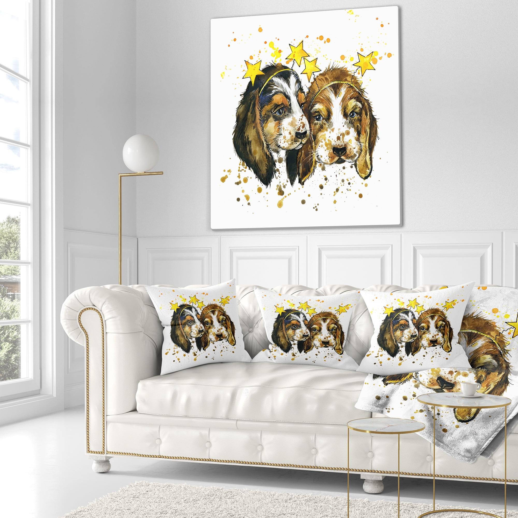 Designart Funny Puppy Dogs Watercolor - Contemporary Animal Throw Pillow - 18x18