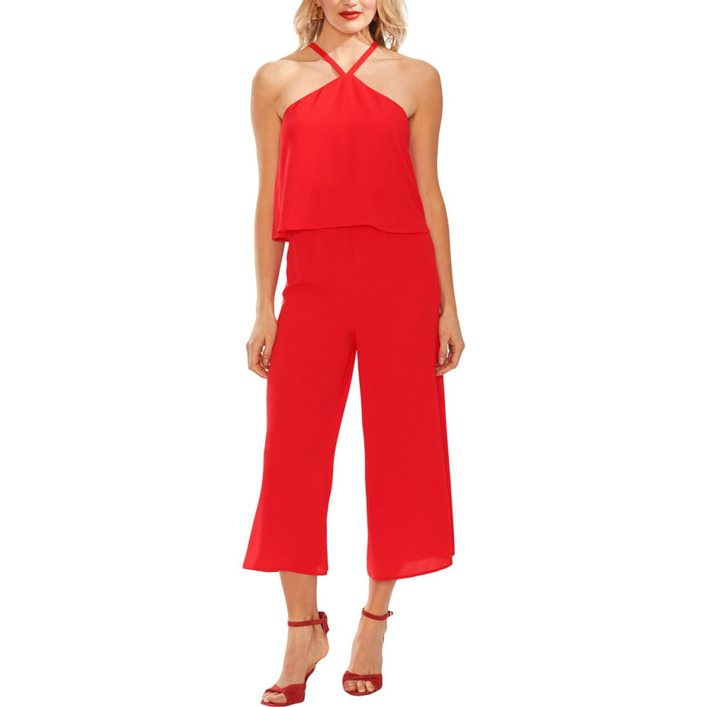 Vince Camuto - VINCE CAMUTO Womens Red Halter Wide Leg Jumpsuit Size 0 ...