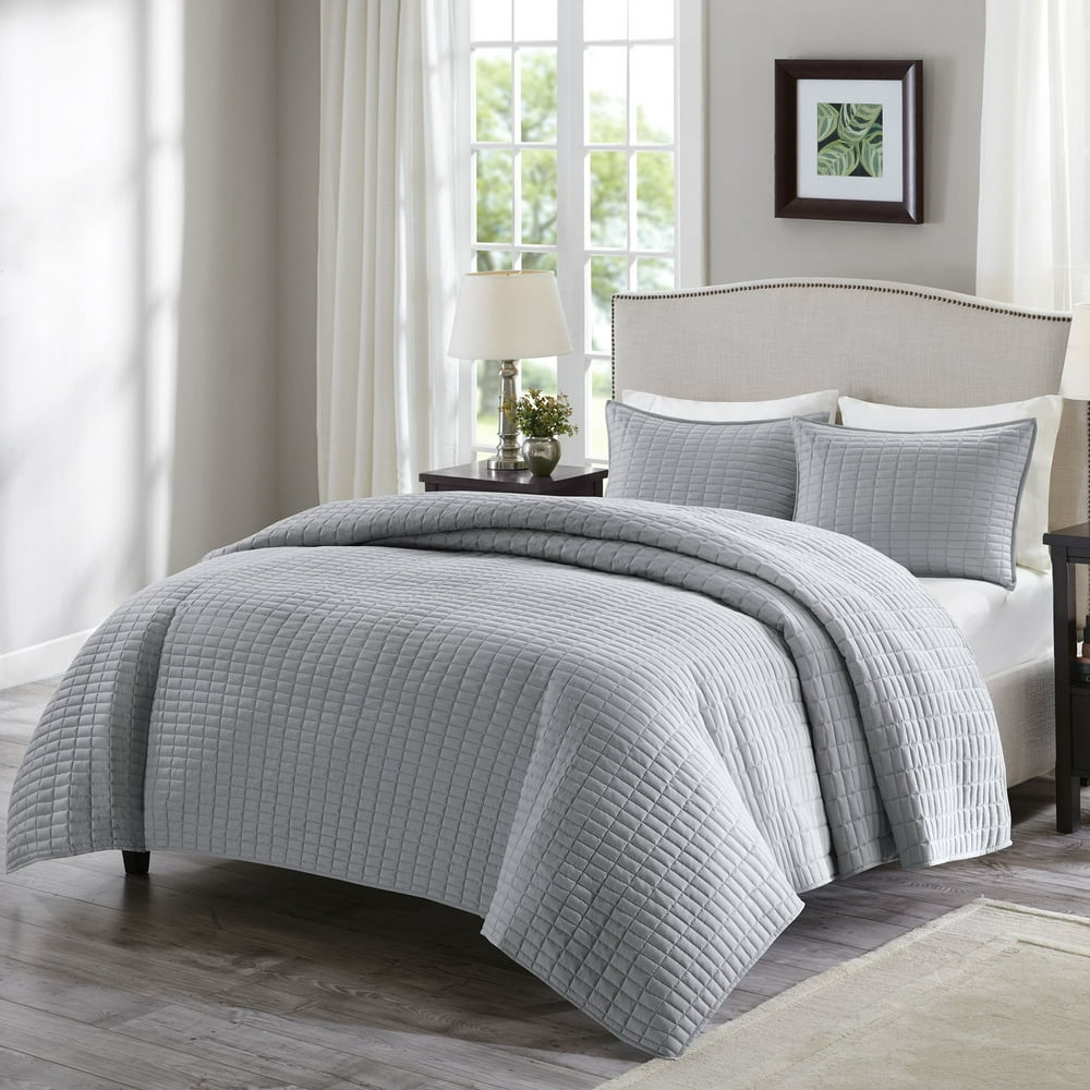 Comfort Spaces Kienna Solid Microfiber Reversible Quilt Set, Full/Queen