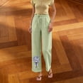 thumbnail image 5 of Cagogo Women's Floral Wide Leg High Waisted Trousers with Pockets Casual Vacation Ankle Pants Loose Elastic Waist Palazzo Summer Beach Travel Trousers, Green XL, 5 of 7