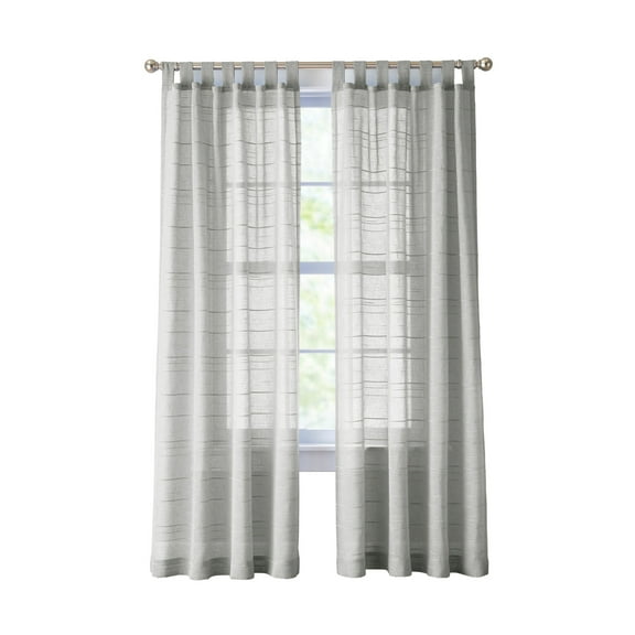Mainstays Woven Stripe Sheer Tab Top Curtain, Single Panel, Silver, 50" W x 84" L
