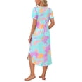 thumbnail image 3 of INSPIRE CHIC Women's Nightgown V Neck Short Sleeve Long Nightshirt Spring Summer Lounge Dress with Pocket M Colorful Tie Dye, 3 of 6