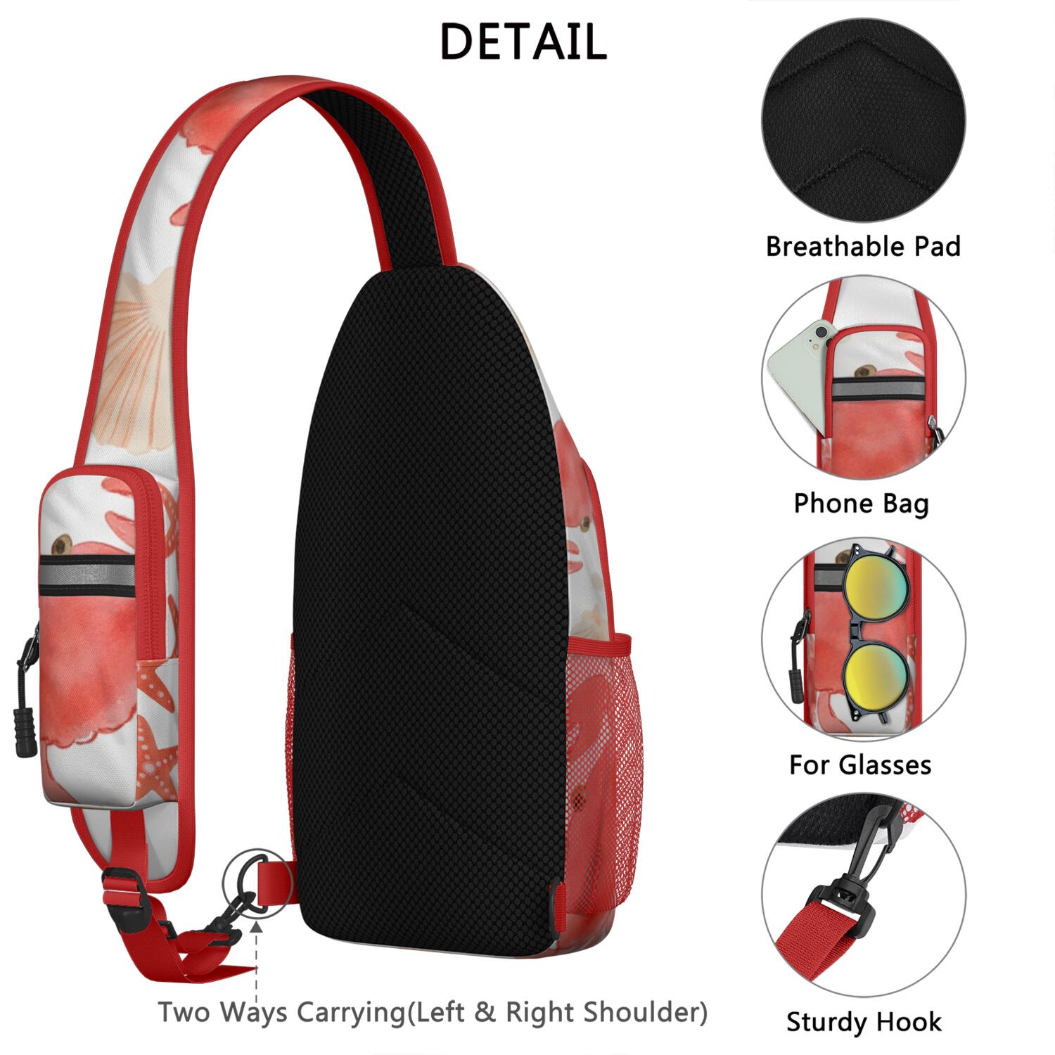 Crab Marine Sling Bag for Women Men Travel Sling Bag Chest Bag for Vacation Party Daily Use Shoulder Bag Gym Sports Travel Hiking Daypack