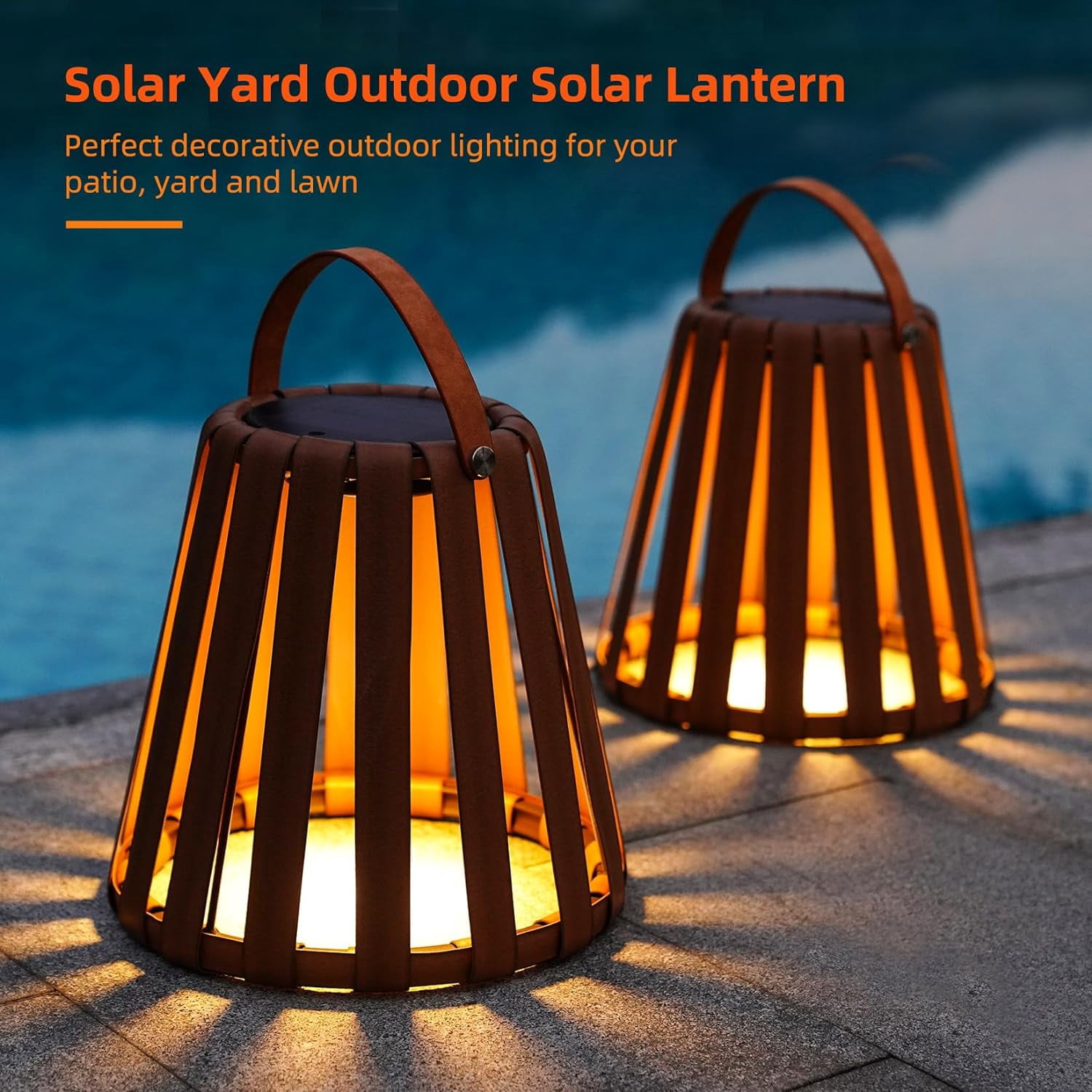 GRANDPATIO  Outdoor 2-Pack Landscape Solar LED Lanterns, Floor Decor Lamps, Solar Powered Decor Lights with Waterproof Faux Leather for Porch, Patio, Garden