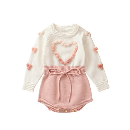 

Acuteok Baby Girls Fall Outfits Sweater Romper Long Sleeve Contrast Color Heart Knit Autumn Winter Romper