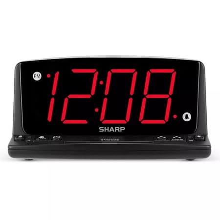 Sharp LED Digital Alarm Clock, Swivel Base, Black Case, Red Display, SPC033A