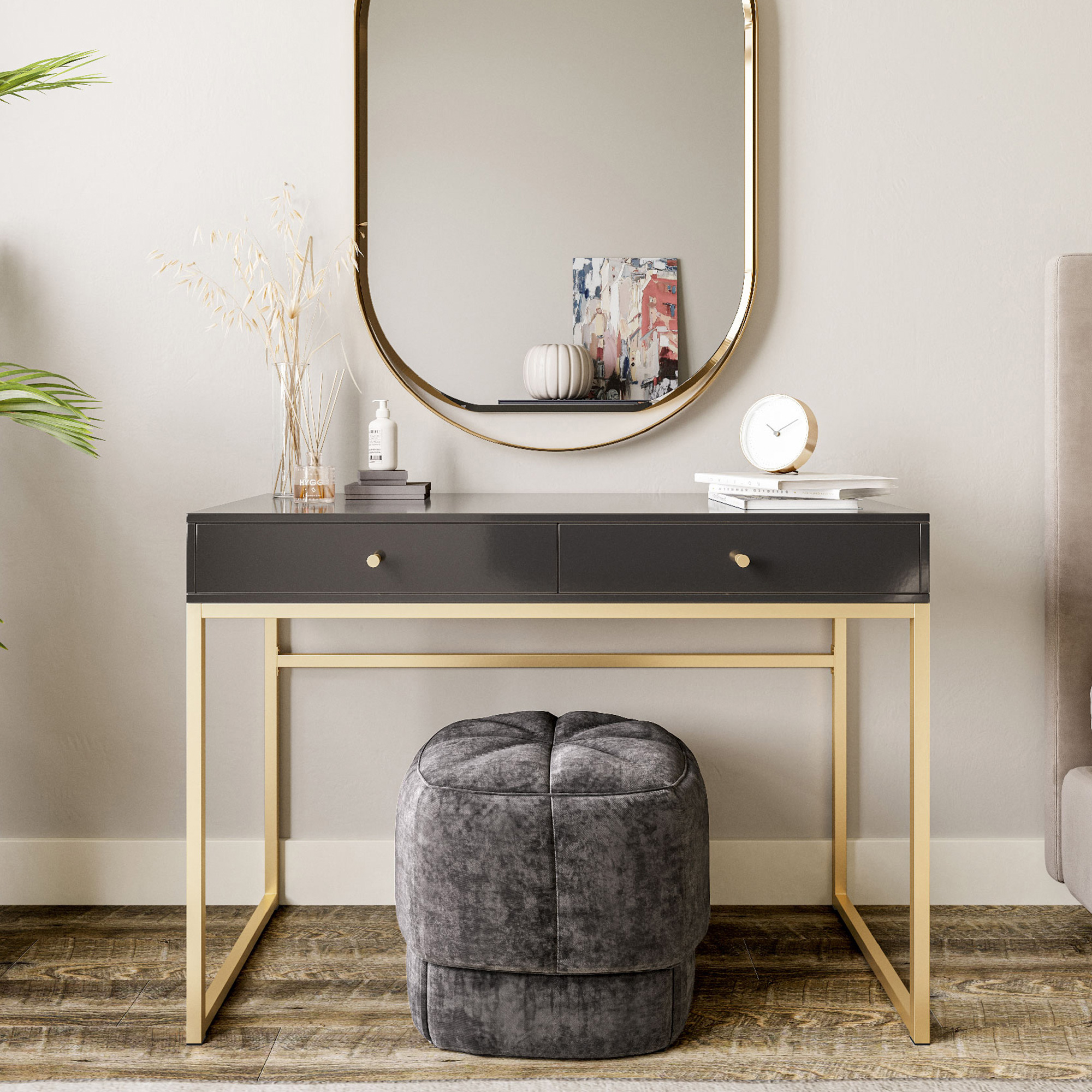 BELLEZE Vanity Table, Home Office Computer Desk - Bronte (Black)