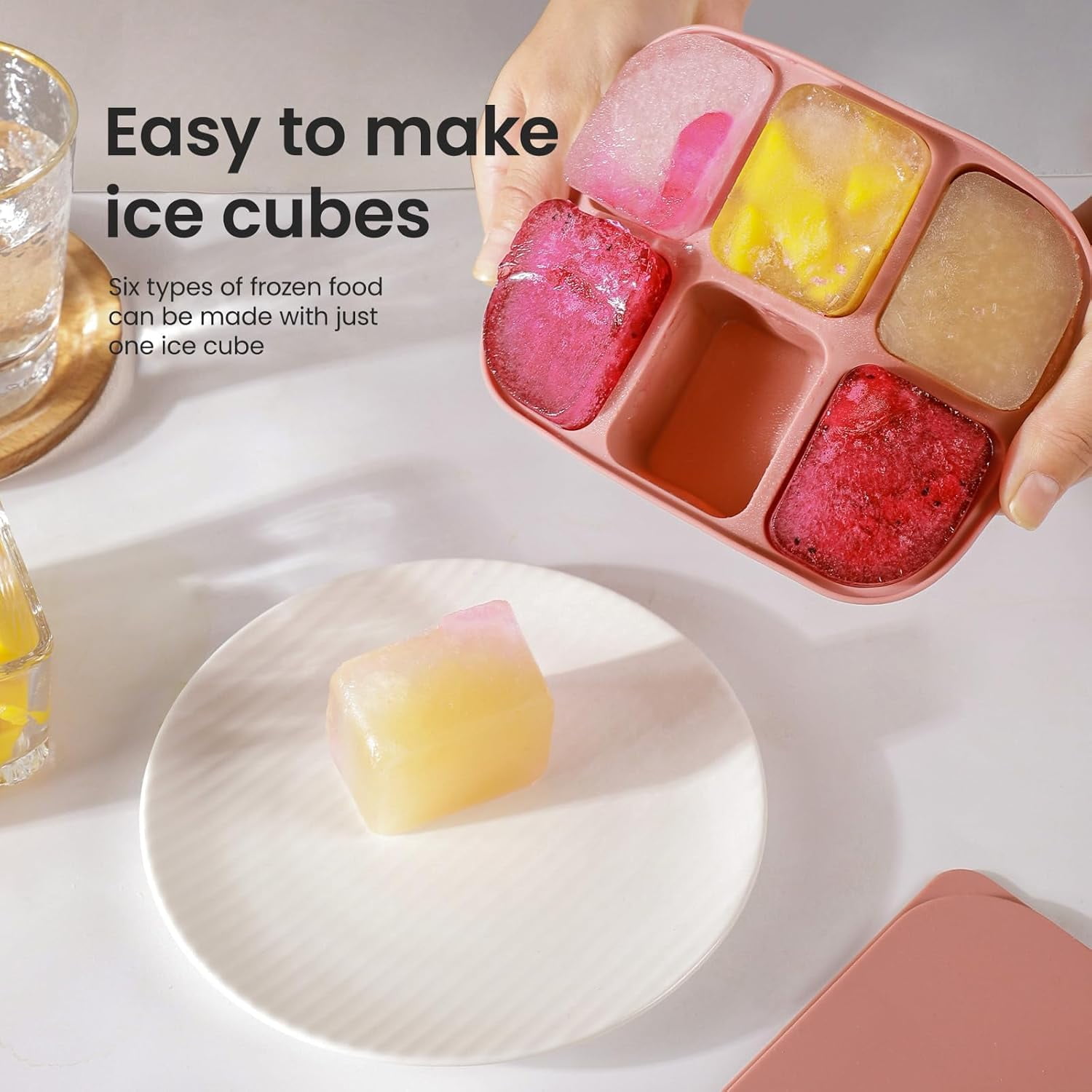 Ice Cube Tray 2 Pack – Stackable Large Silicone Ice Cube Freezer Molds & Easy Release Square Ice Cube Maker with Removable Lid BPA Free for Cocktail,Whiskey，Soup Baby Food (RED)