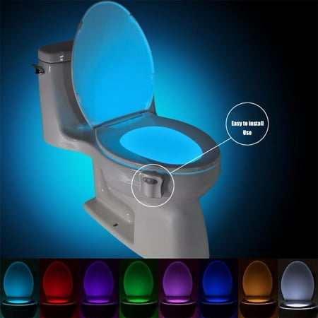 Motion Sensor Toilet Seat Lighting 8 Colors Backlight Toilet Bowl Automatic Night Lamp 3*AAA Seat Sensor Light LED Toilet (Best Led Motion Sensor Light)