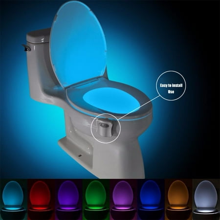 Motion Sensor Toilet Seat Lighting 8 Colors Backlight Toilet Bowl Automatic Night Lamp 3*AAA Seat Sensor Light LED Toilet (Best Toilet Bowl Light 2019)