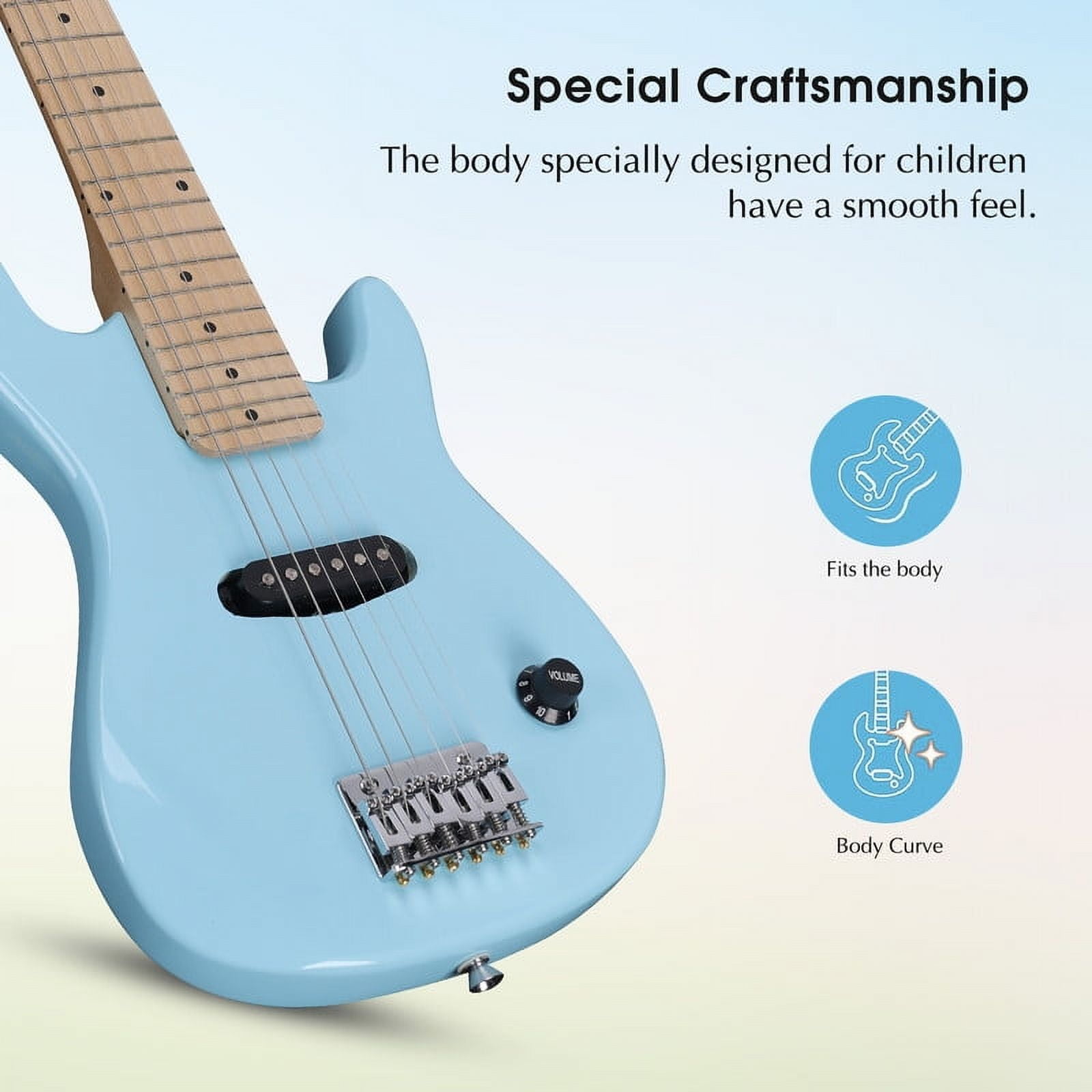 ADM 30 inch Kids Electric Guitar Beginner Kit, Junior 1/4 Size Mini Electric Wood Guitar for Children with Amplifier-Blue