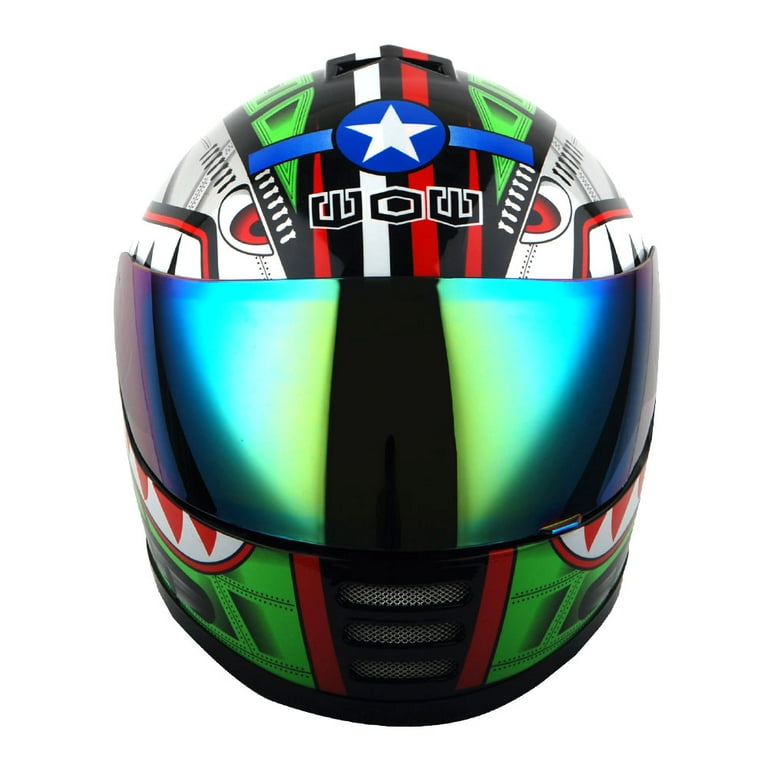 WOW Motorcycle Youth Kids Street Bike BMX MX Full Face Helmet KY B15CLS Shark Green