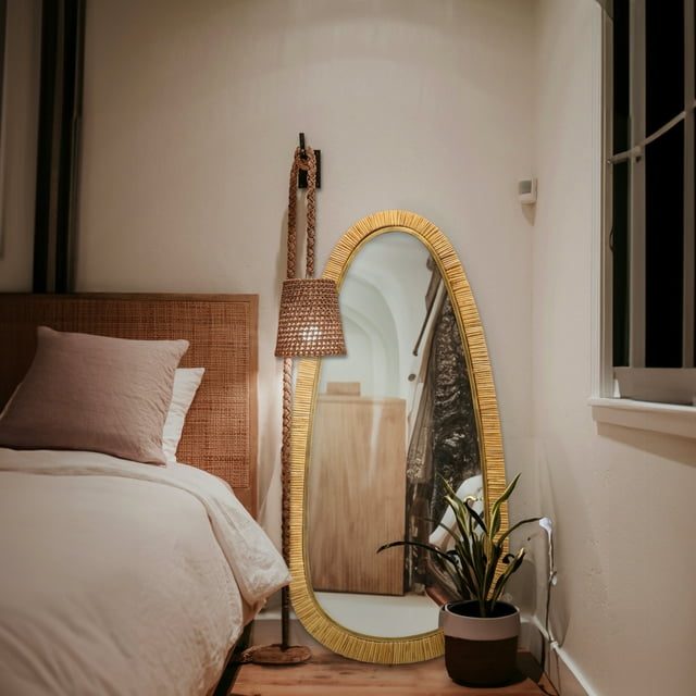 Mirrorize Canada Miroir Irrégulier en Rotin Brun 24x48