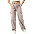 thumbnail image 2 of Thousandth Women Cargo Wide Leg Pants Casual Elastic Waist Drawstring High Waist Trousers Multi Pockets Loose Fit Streetwear Long Pants, 2 of 6