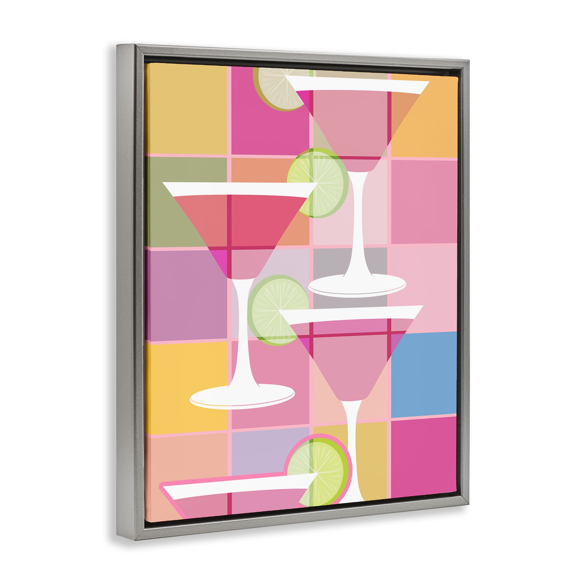 Stupell Industries Cocktail Squares Design Food & Beverage Painting Gray Floater Framed Canvas Art Print Wall Art, 17 x 21