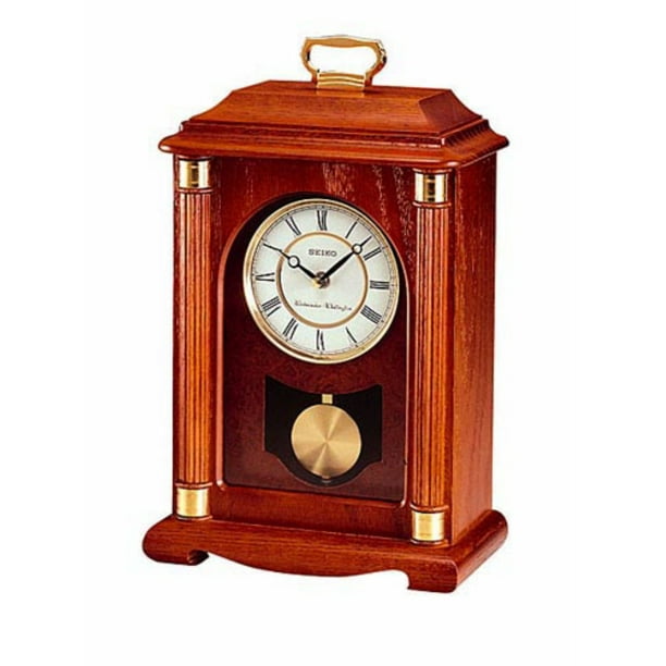 Seiko Kazu Wooden Carriage Mantel Chime Clock with Pendulum, Quartz,  QXH114BLH 