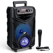 Karaoke Machine Speaker with Microphones and Remote, Party PA System Portable Bluetooth Outdoor LED Karaoke Speaker Singing Machine, Supports TF Card/USB, AUX IN, FM