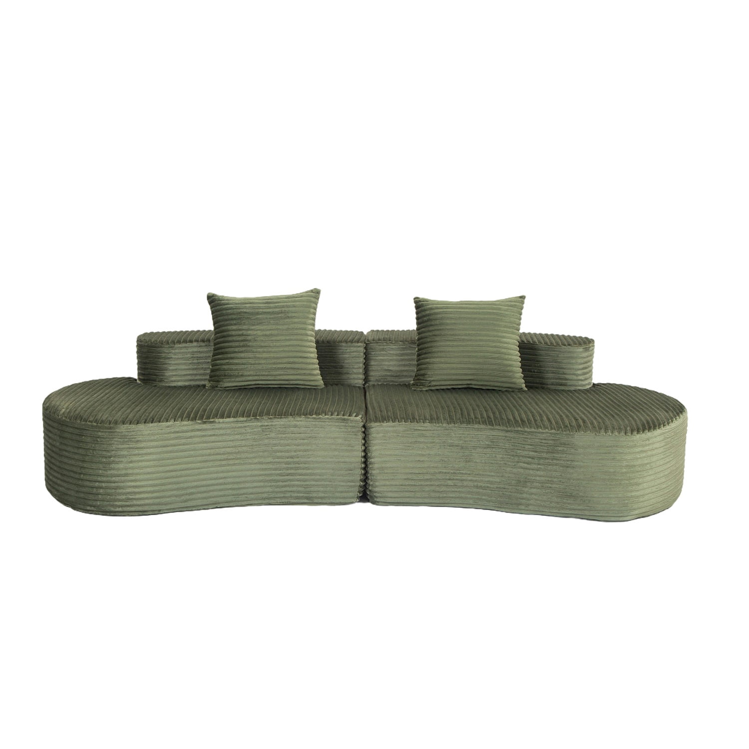 Hommoo 110" Full Curved Compressed Sofa, Corduroy 2-Seater Cloud Couch Upholstered Sofa with 2 Lumbar Pillows, for Living Room & Bedroom, Green