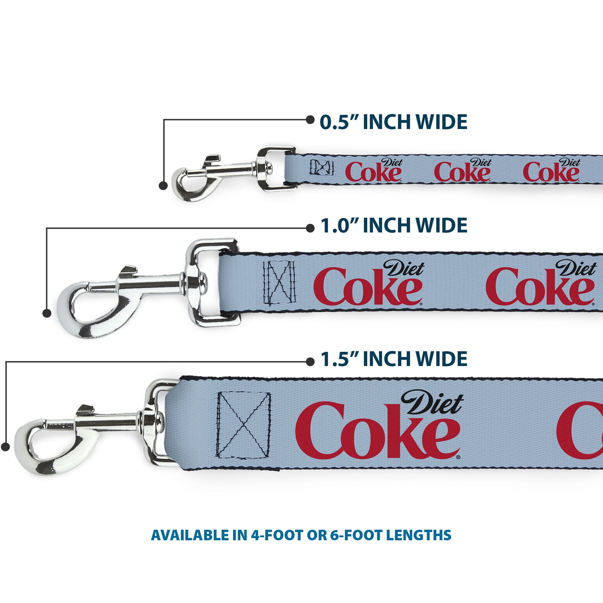 The Coca-Cola Company Pet Leash, Dog Leash, Diet Coke Logo Light Gray Black Red, 6 Feet Long 1.0 Inch Wide