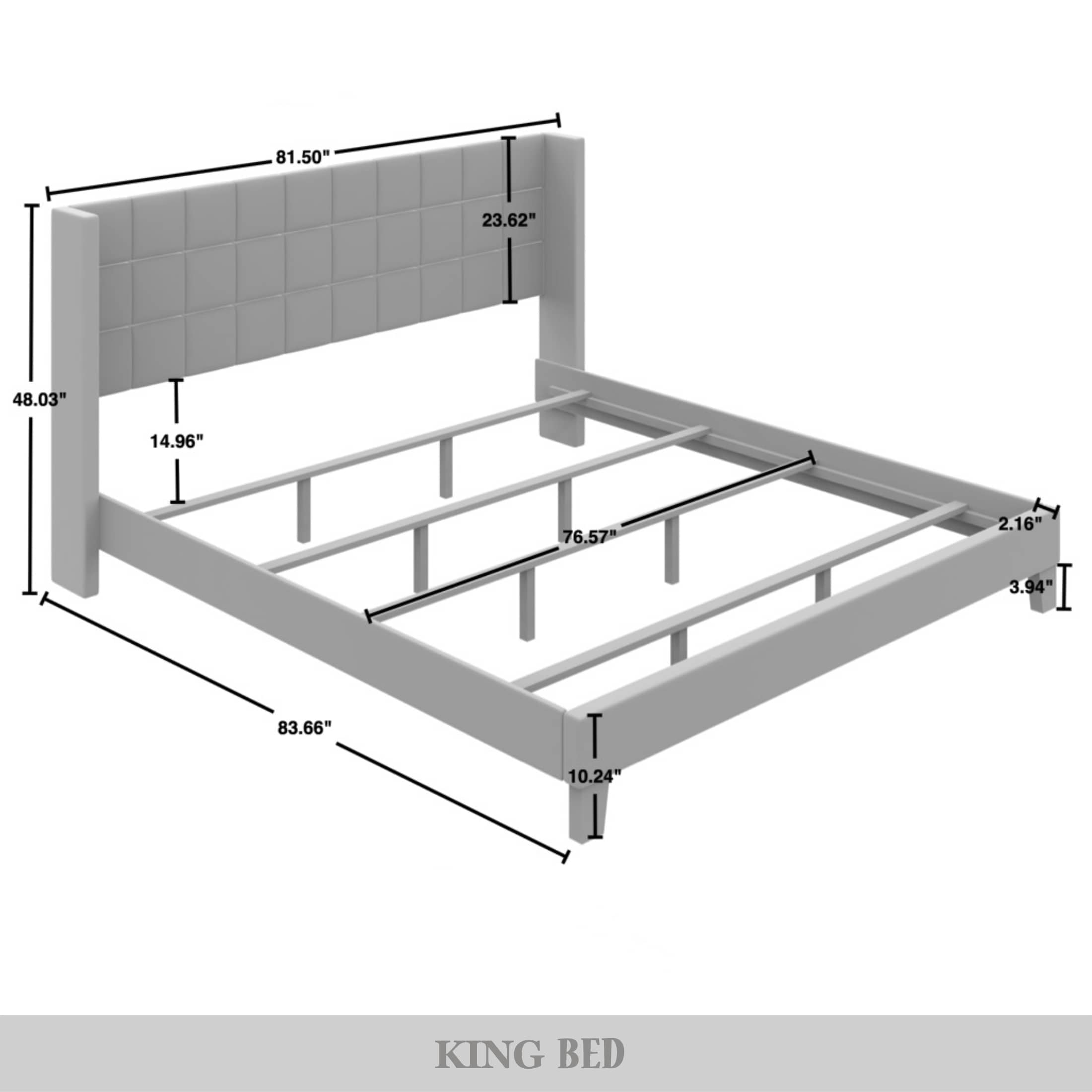 Castle Place Elegant Wingback Linen Upholstered King Bed, Blue