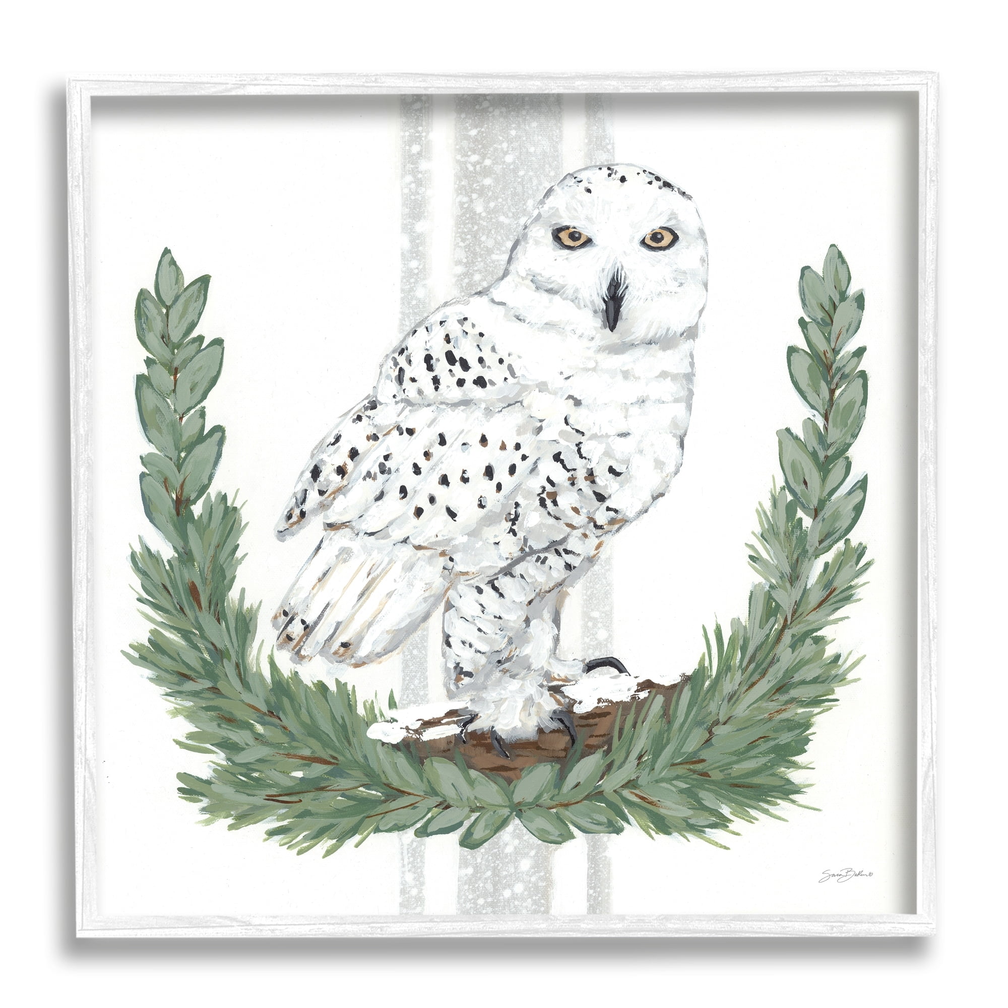 Stupell Industries Charming Laurels Surrounding Wise Snowy Owl Illustration , 24 x 24, Design by Sara Baker