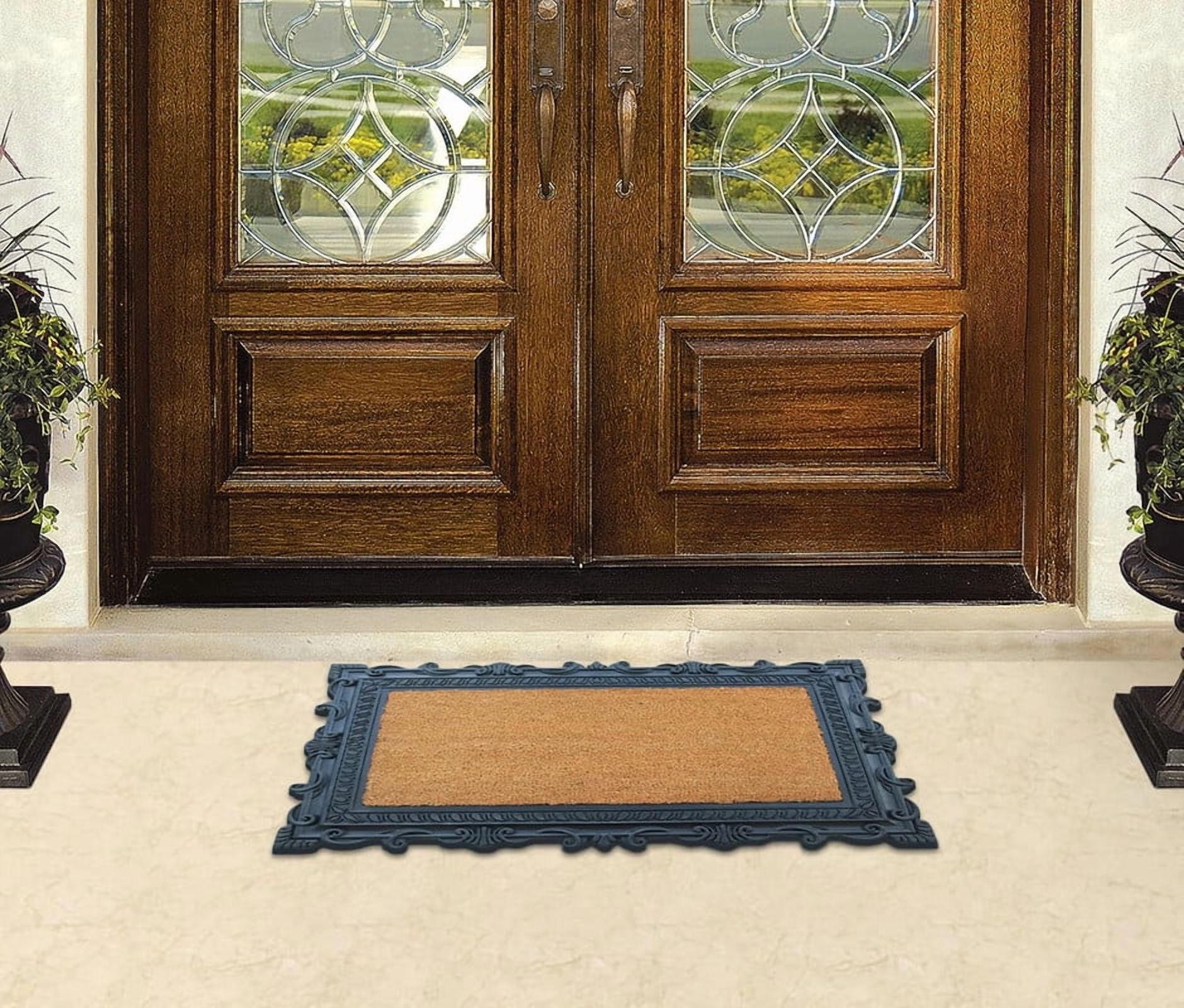 A1 Home Collections 36"×24" Natural Coir & Rubber Doormat - Decorative Welcome Design, Heavy Duty Coconut Fiber Entry Mat with Non-Slip Backing - Anti-Shed Treated, Low Profile Outdoor Front Door Mat