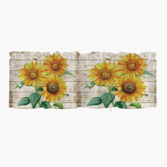 Sunflower Print Rod Pocket Curtain Valance 54x18 Inch Kitchen Bathroom Window Treatment Cottage Decor Farmhouse Layout Light Filtering