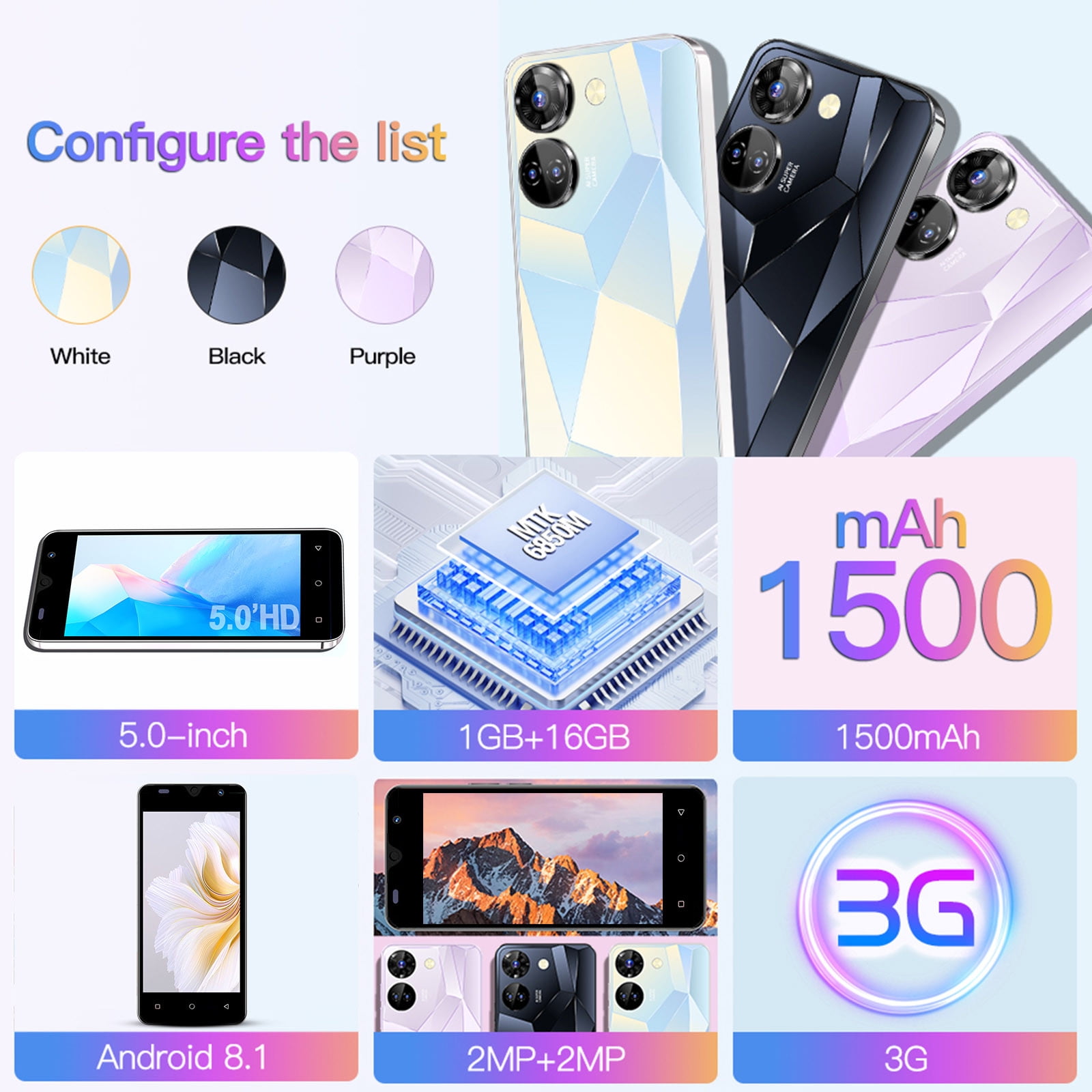 FYTPOV Android Phone, Unlocked Android Smartphone 16GB ROM+1GB RAM Android Phone 5IN HD Cell Phone 5MP Camera System Phone Mobile Phone Large Storage, Cell Phones Unlocked