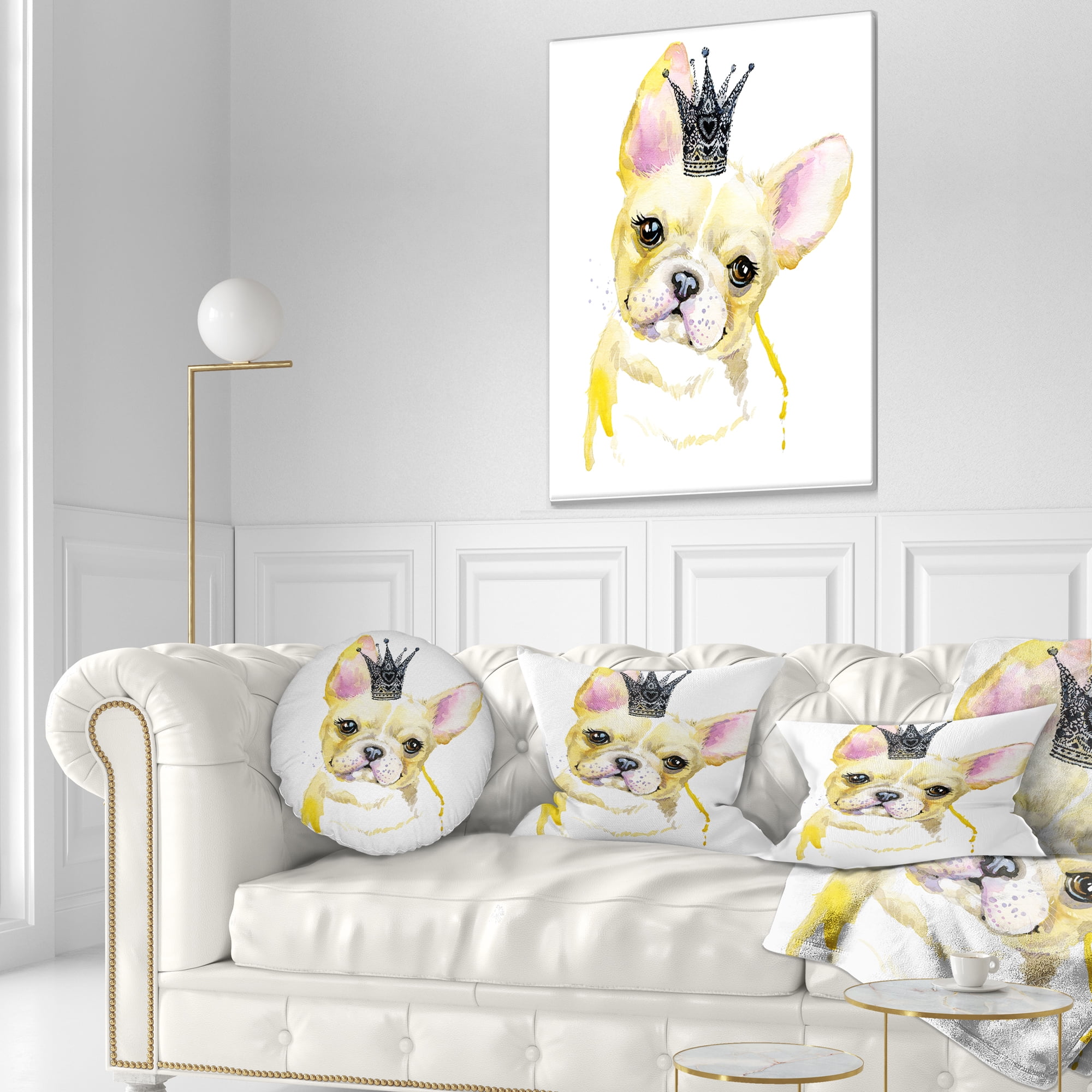 Designart French Bulldog with Black Crown - Contemporary Animal Throw Pillow - 12x20