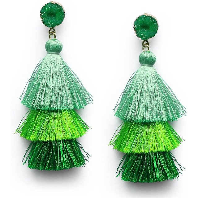 Boucles d'Oreilles à Pampilles Colorées Superposées Boho à Pampilles Superposées