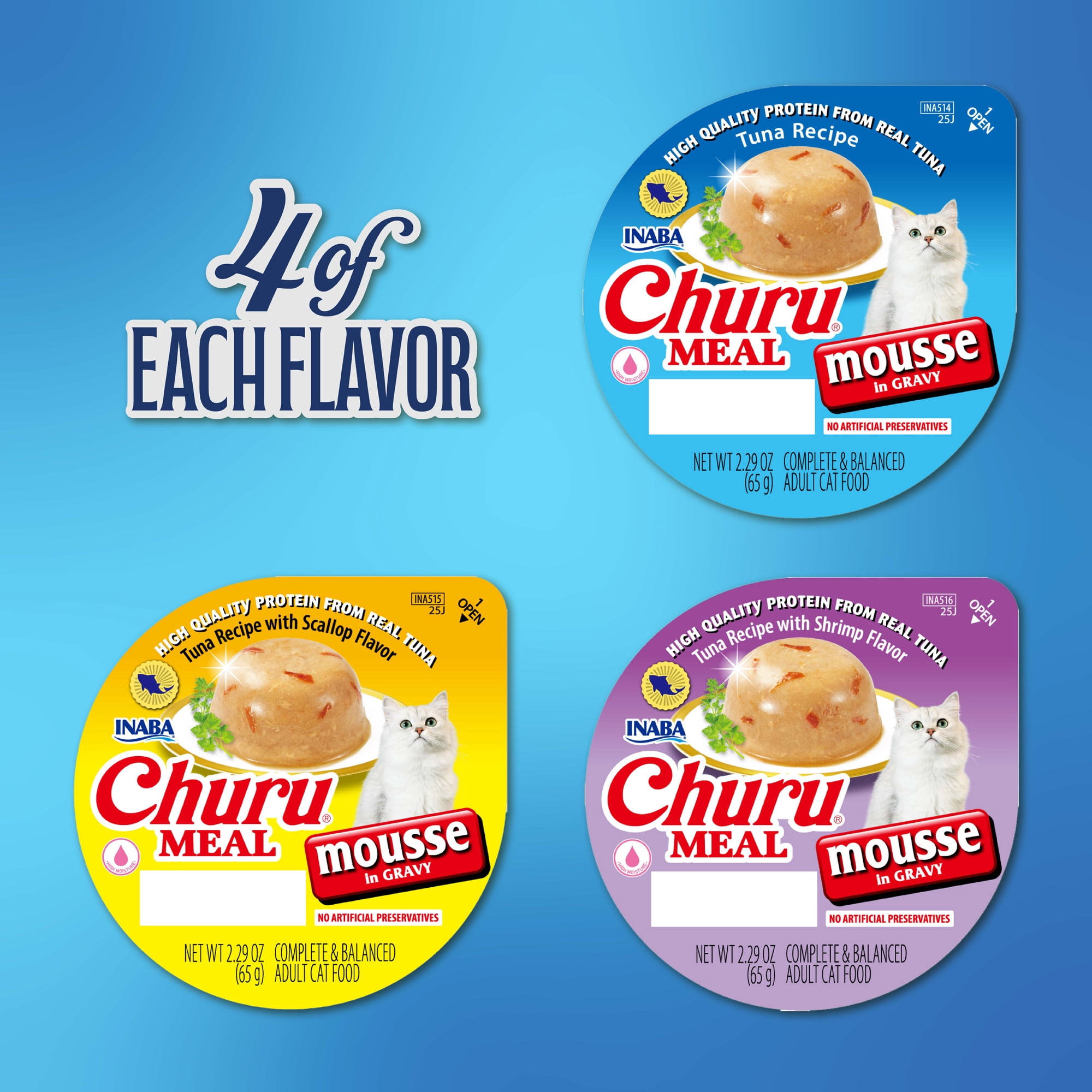 INABA Churu Meal Mousse Adult Wet Cat Food, 2.29 oz Cup, 12-Count, Tuna Variety